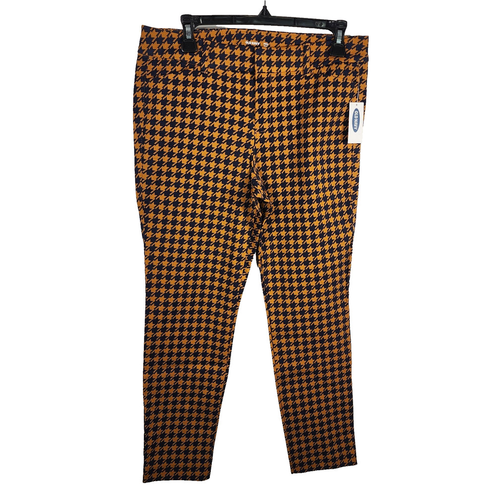 Old Navy Womens Print Pixie Ankle Pants 8 Gold Blue Houndstooth Mid Rise Stretch